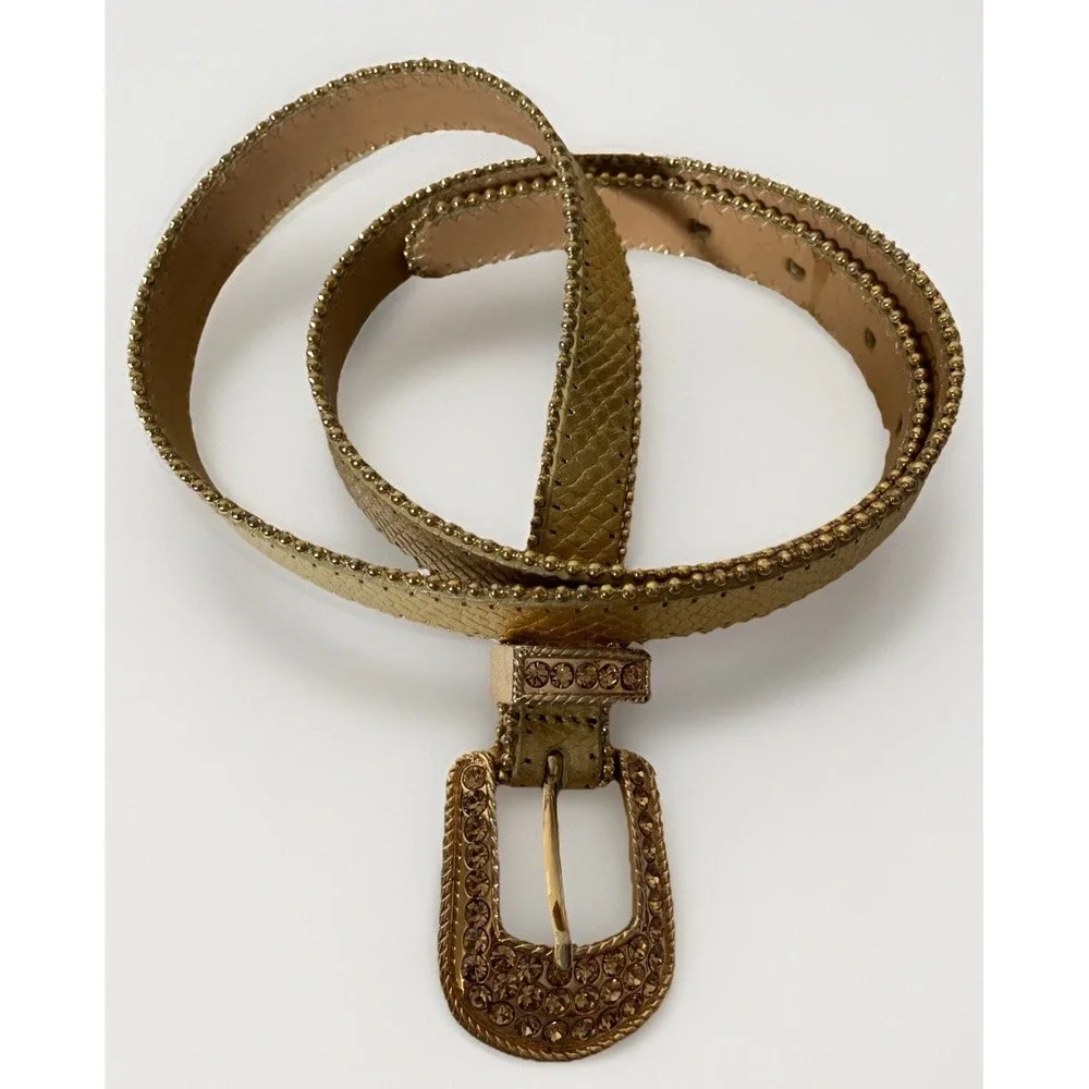 Cache GOLD tone Women's Size Large‎ Leather Belt With rhinestones Embellishment